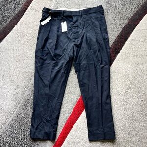 Wooster + Lardini Navy Wool Pleated Belt Knotch Trouser Pants